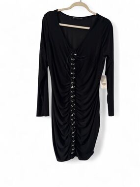 NWT Fashion to Figure Black Lace-Up Ruched Long-Sleeve Dress 1X